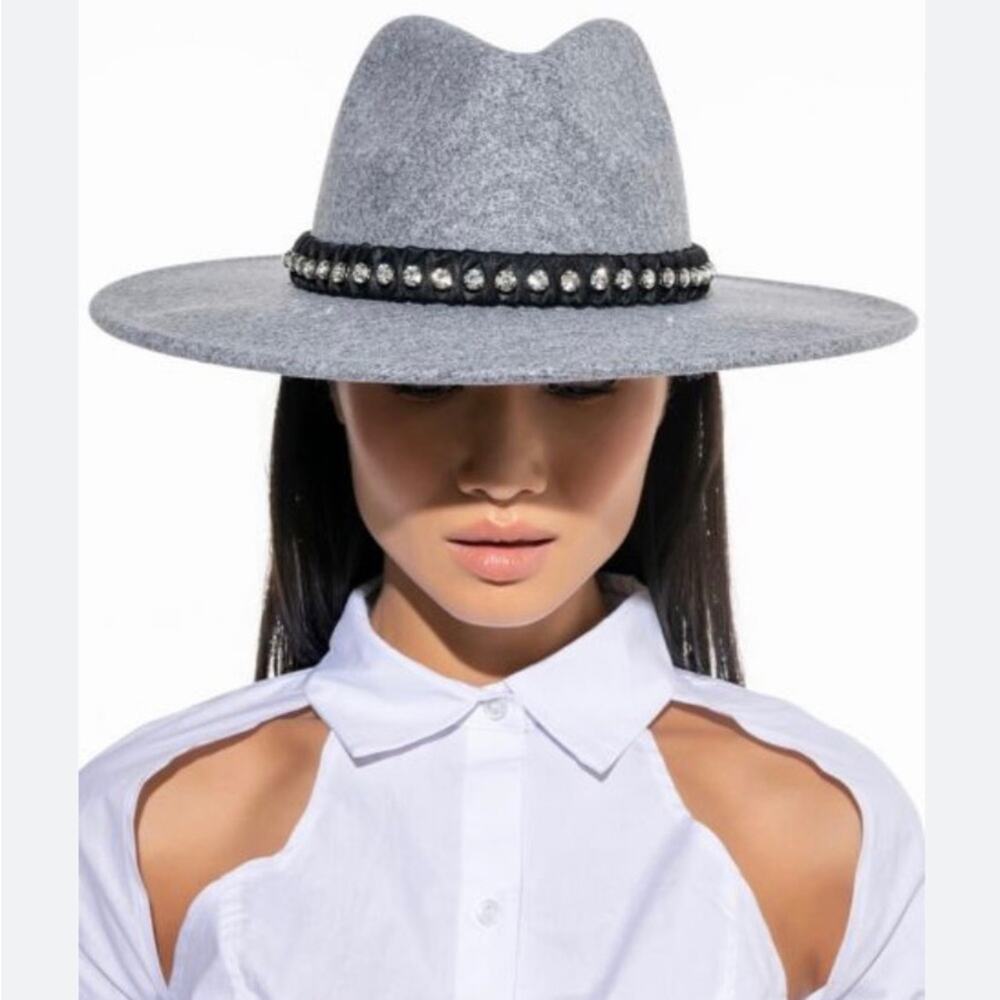 AKIRA Grey Wild Thoughts Bling Crown Western Hat Beyonce Texas Hold Em Medium